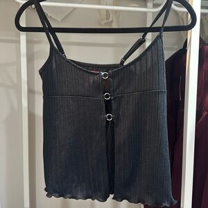 Black camisole tank with open front closure